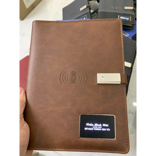 Quà tặng sổ sạc đa năng tích hợp sạc dự phòng 10.000mah, usb 16gb, sạc không dây, có dây. led sáng tên riêng