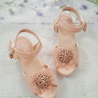 Sandal gót 3p đính hoa cho bé gái
