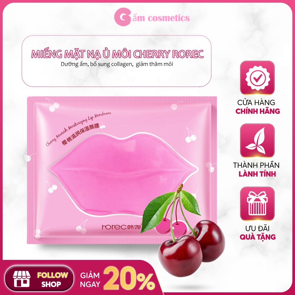 Miếng ủ mặt nạ môi Collagen Cherry Rorec dưỡng ẩm làm mềm dưỡng hồng mờ thâm môi mỹ phẩm nội địa Trung