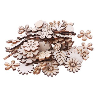 ❤❤100pcs Laser Cut Wood Flowers and leaves Embellishment Wooden Shape Craft