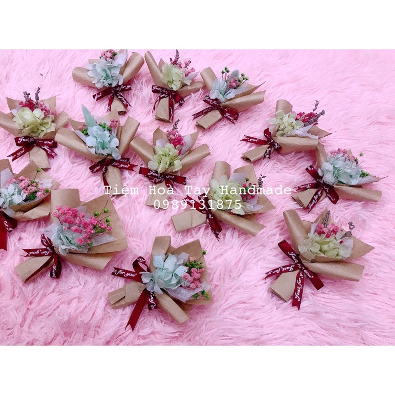 Bó hoa khô mini mix màu trang trí bánh kem