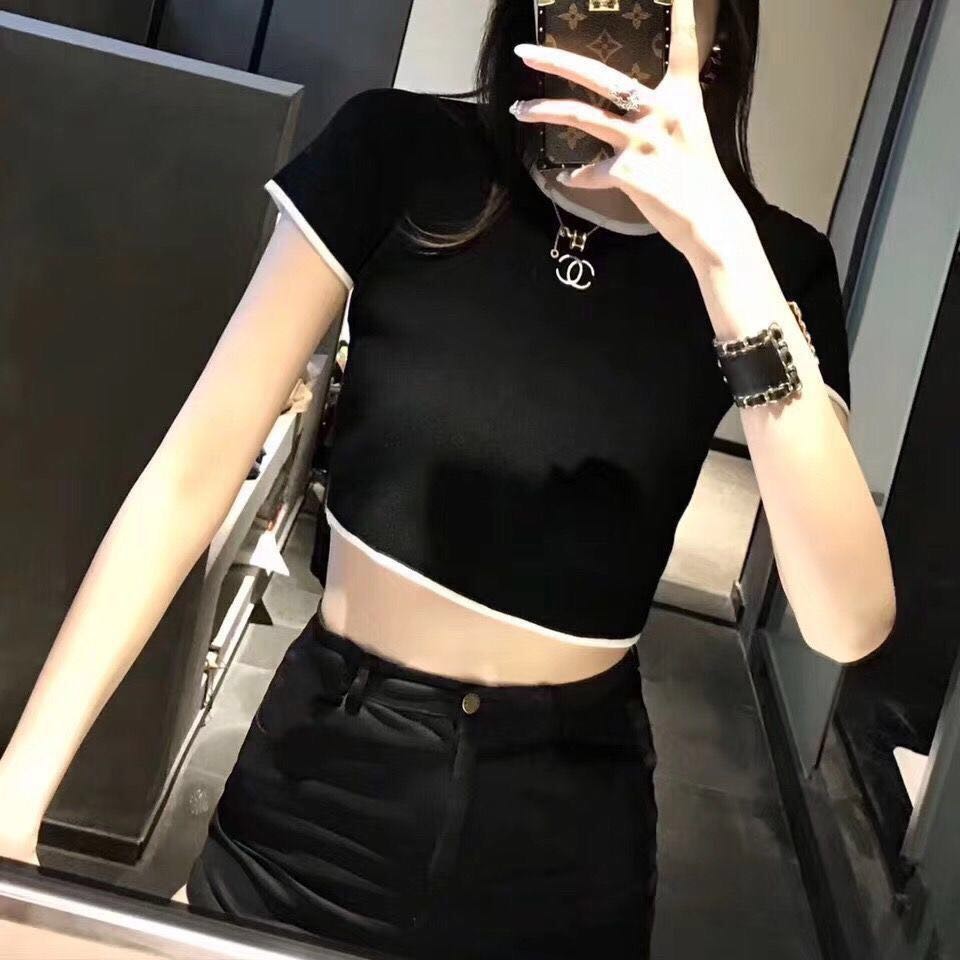 Freezia Jennie BLACKPINK Áo dệt kim tay ngắn thiết kế xẻ trước phong cách điệu đà