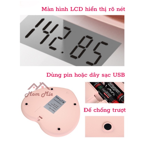 [Mới] Cân tiểu ly điện tử 1 - 5kg nhỏ gọn, dùng pin hoặc sạc điện, thiết kế trái tim độc đáo