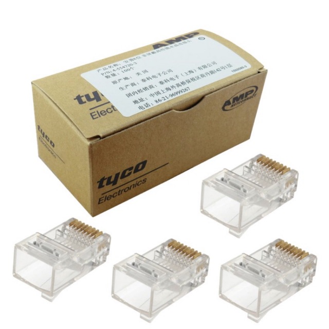 Hạt mạng AMP Tyco RJ45 hộp 100 hạt, dùng cho dây mạng CAT5 , CAT6