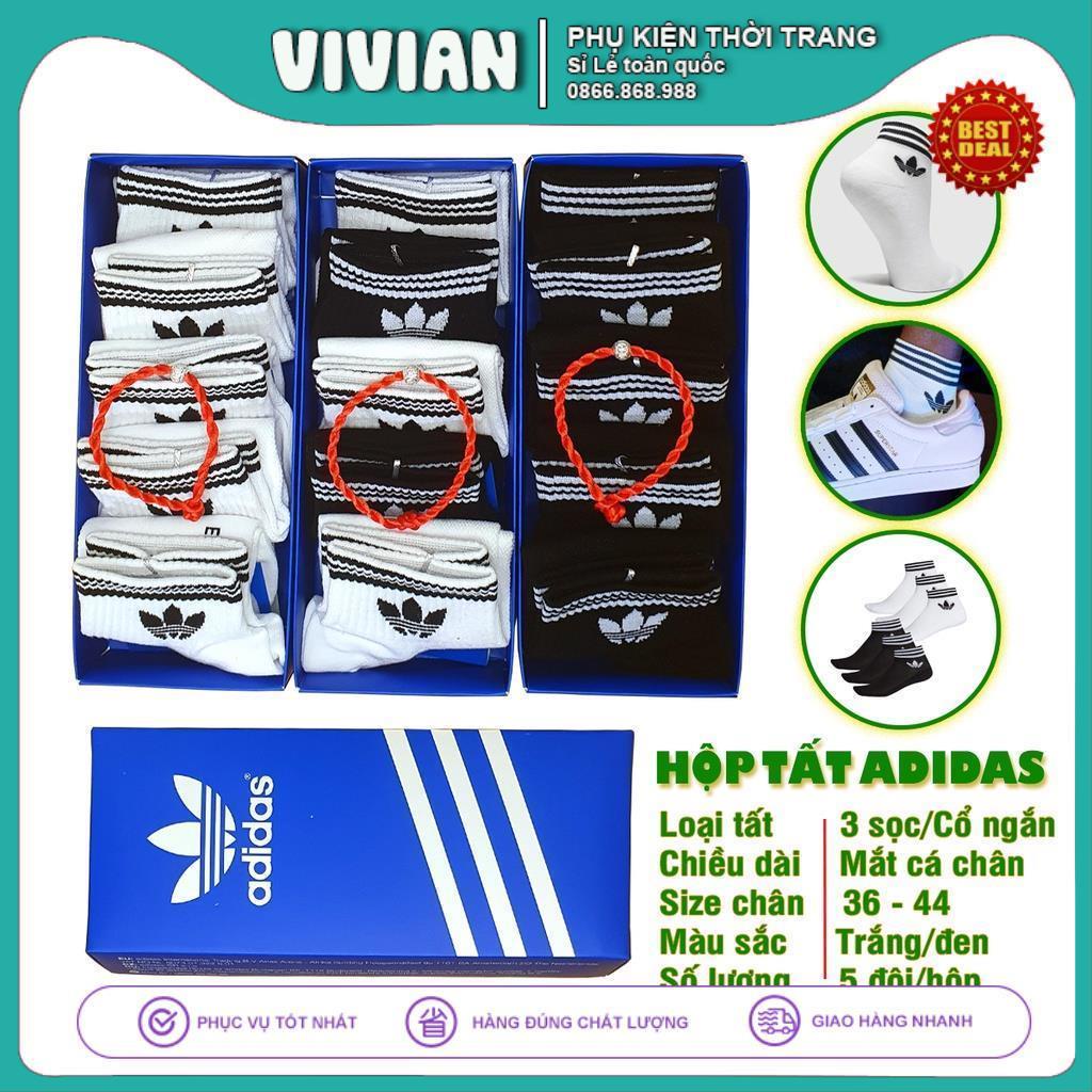 Tất Vớ ADIDAS 3 Sọc CỔ NGẮN Hộp COMBO 5 đôi dệt kim cao cấp, Chất liệu 95% Cotton, kháng khuẩn, thấm hút mồ hôi cực hiệu