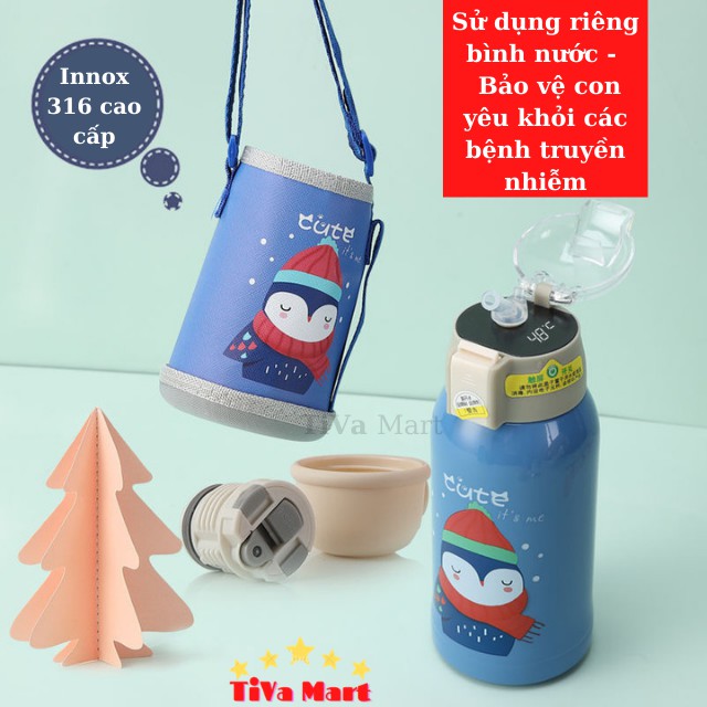 [BẢO HÀNH 12 THÁNG] Bình Giữ Nhiệt Nóng Lạnh Hiển Thị Nhiệt Độ, Có Ống Hút Cho Bé_TiVa Mart