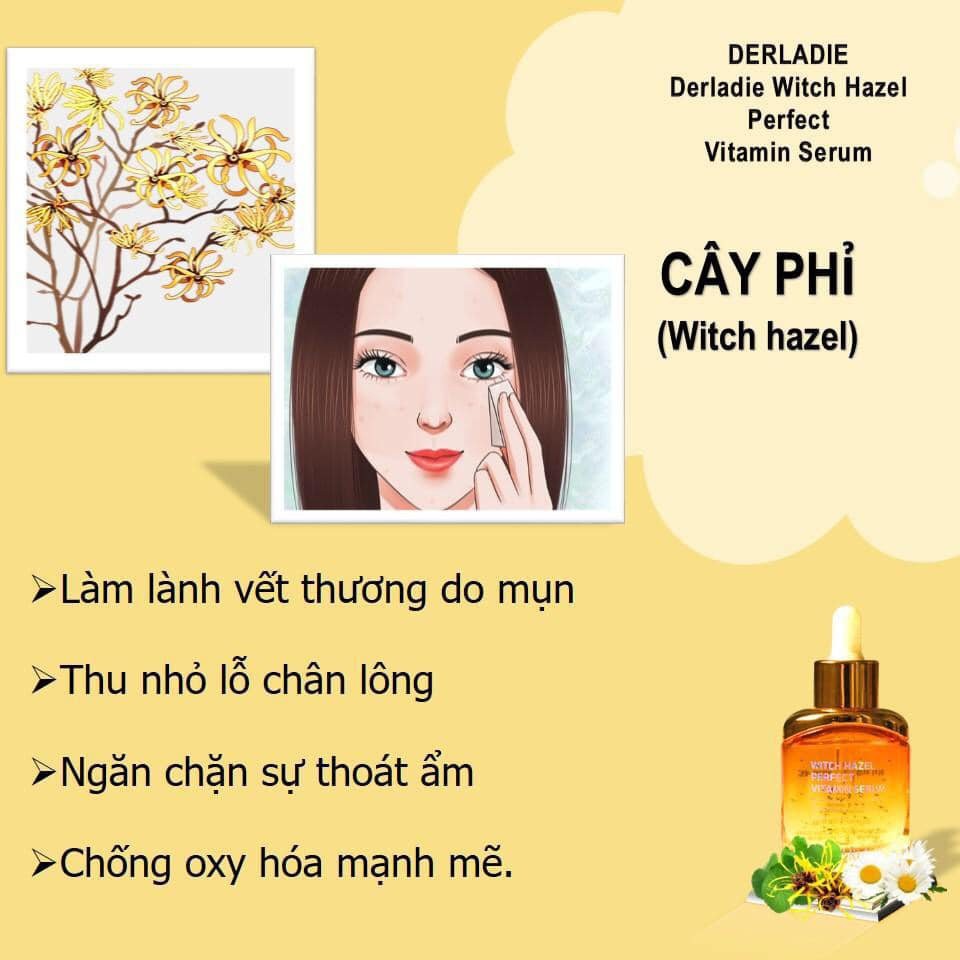 Tinh Chất Mờ Thâm, Phục Hồi Da Mụn Derladie Witch Hazel Perfect Vitamin Serum Cây Phỉ 35ml