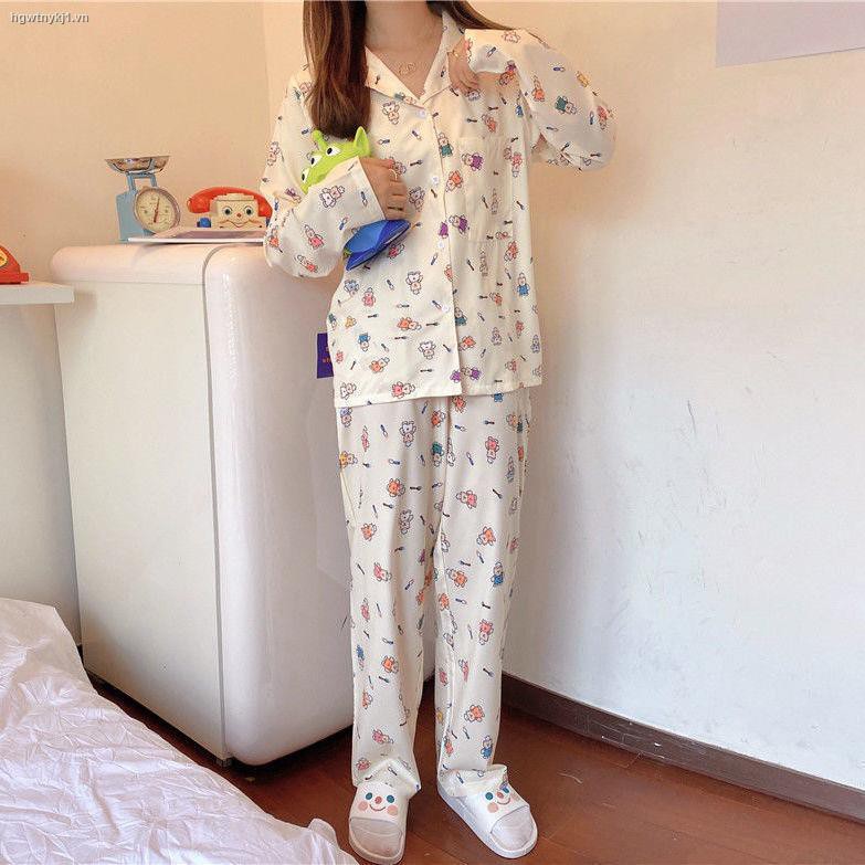 Set Pajamas Áo Dài Tay Cổ Bẻ + Quần Dài Cho Nữ