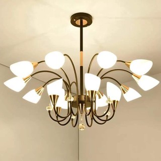 Đèn chùm trang trí phòng khách 15 tay búp hoa thân hợp kim chao thuỷ tinh trắng bóng led 3 chế độ sáng