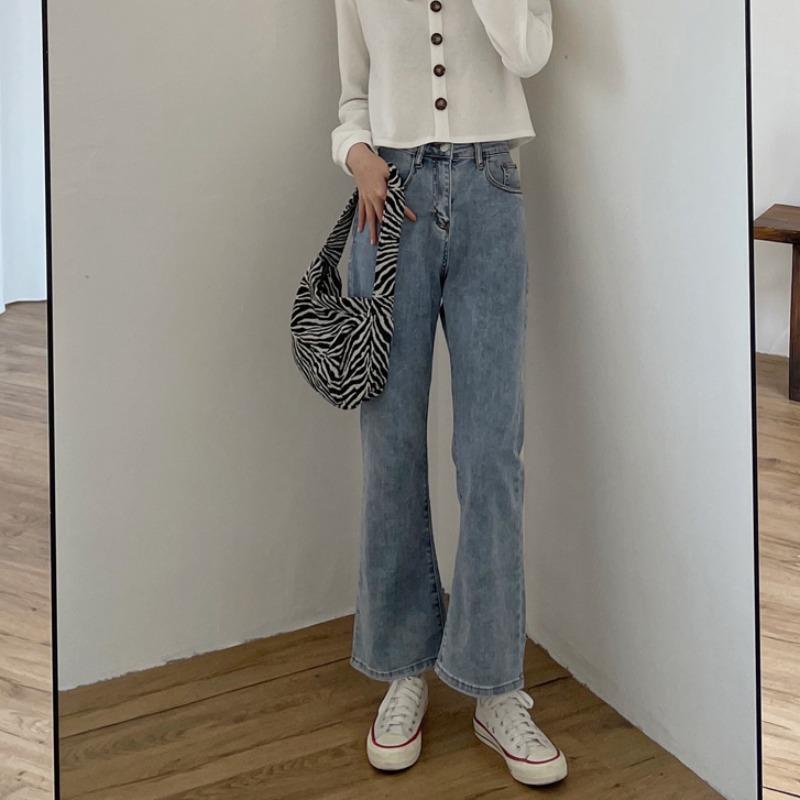 Quần jean ống rộng lưng cao thiết kế mới năng động thời trang dành cho nữ