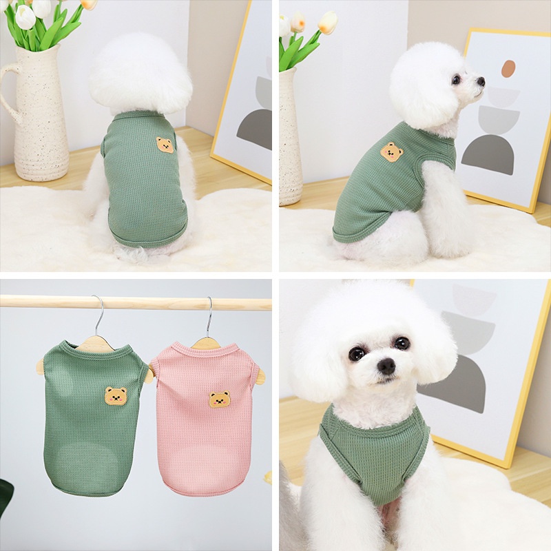 Áo Thun Sát Nách Mỏng Thoáng Khí In Họa Tiết Bánh Quế/Gấu 6 Màu Thời Trang Mùa Hè Cho Thú Cưng