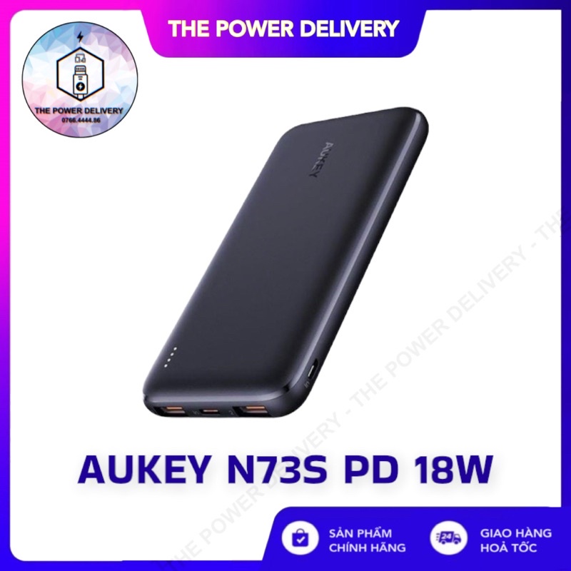 Pin Sạc Dự Phòng Aukey PB-N73 / N73S 10000mAh PD 18W 1C+1A,2 Cổng USB-C Sạc Nhanh PD 18W + USB-A QC 3.0 18W