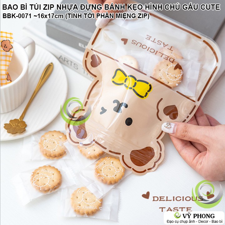 SET 10 BAO BÌ TÚI ZIP NHỰA ĐỰNG BÁNH KẸO HÌNH CHÚ GẤU CARTOON CUTE BBK-0071