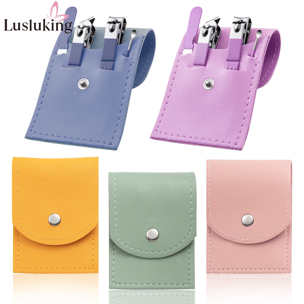 Bộ 4 / 7 dụng cụ làm móng LUSLUKING bằng thép không gỉ kèm túi da PU