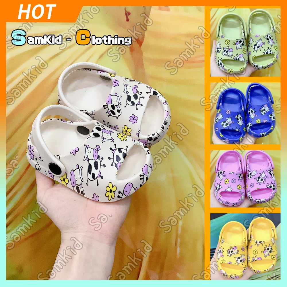 Dép 𝐁Á𝐍𝐇 𝐌Ì Hở Mũi Quai Hậu Họa Tiết Bò Sữu Hoa Siêu 𝐍𝐡ẹ Siêu 𝐂𝐔𝐓𝐄 Dành Cho Bé Trai-Bé gái 5Màu FullSize 18-29