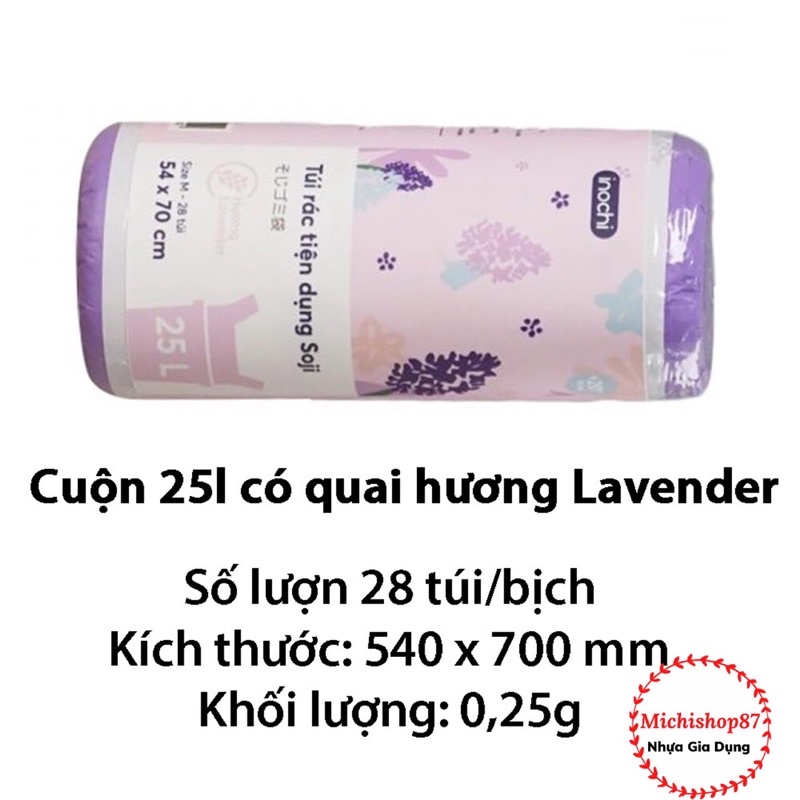 Túi Đựng Rác Sinh Học Tự Hủy Inochi, Túi Rác Hương Chanh, Hương Lavender Có Quai Tiện Dụng, Dạng Cuộn Loại 10L 25L 50L