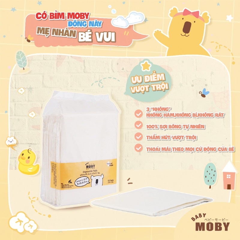 [MẪU MỚI] Miếng Lót Thay Bỉm Chống Thấm Moby Baby (10 Miếng/gói)