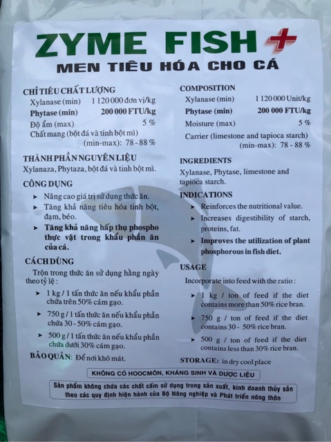 Men tiêu hoá cho cá - Zymefish- gói 1kg