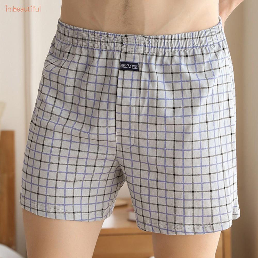 【I am beautiful】Quần lót boxer cotton ống rộng kẻ sọc caro hàng mới chất lượng cao cho nam