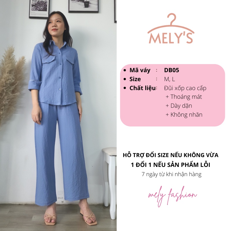 Set bộ đũi sơ mi dài tay quần ống rộng thu đông chất đũi xốp cao cấp sang trọng đi làm đi chơi đều đẹp DB05