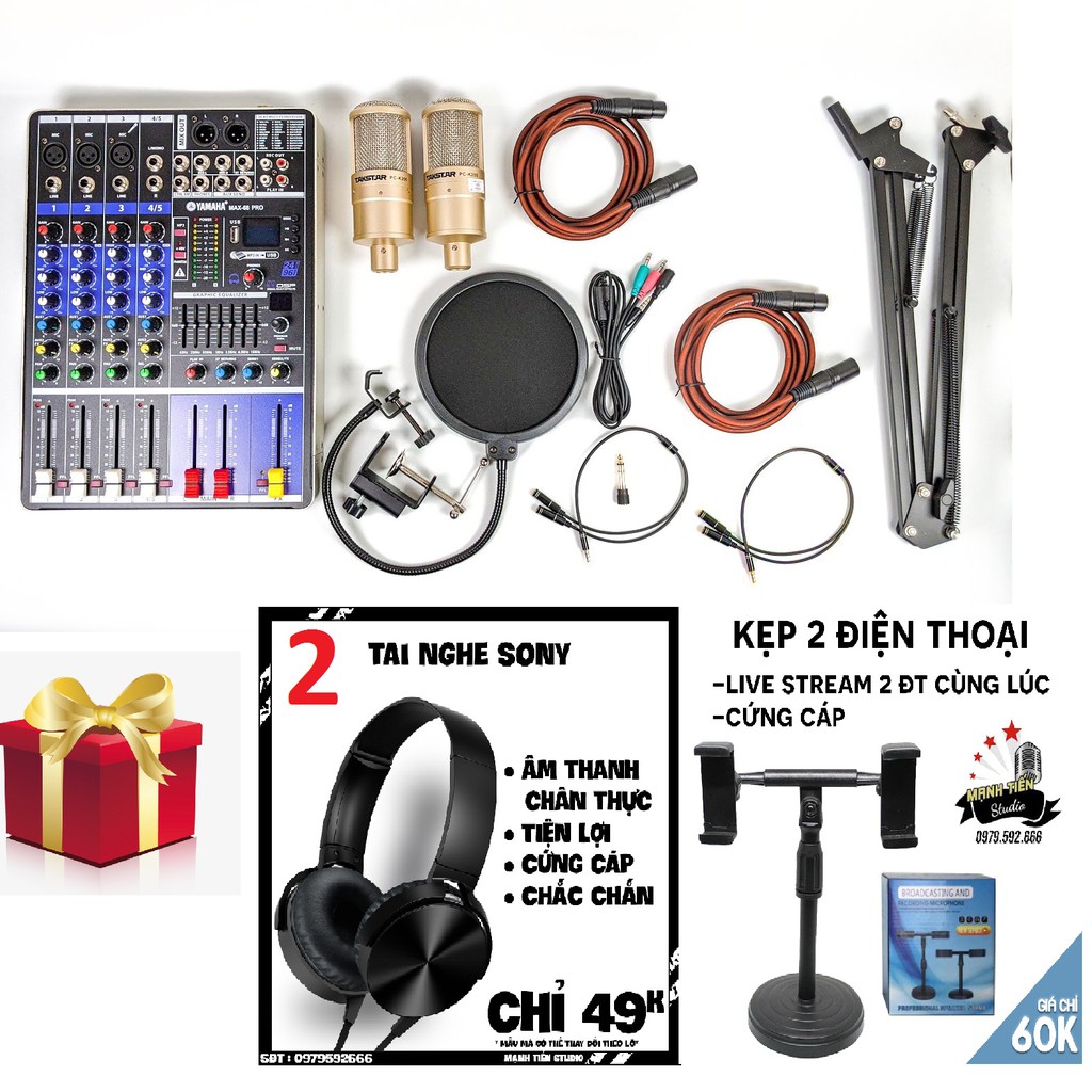 Combo song ca thu âm hát karaoke online cực hay mixer max 68 và 2 micro K200 tặng kèm full phụ kiện bảo hành 12 tháng