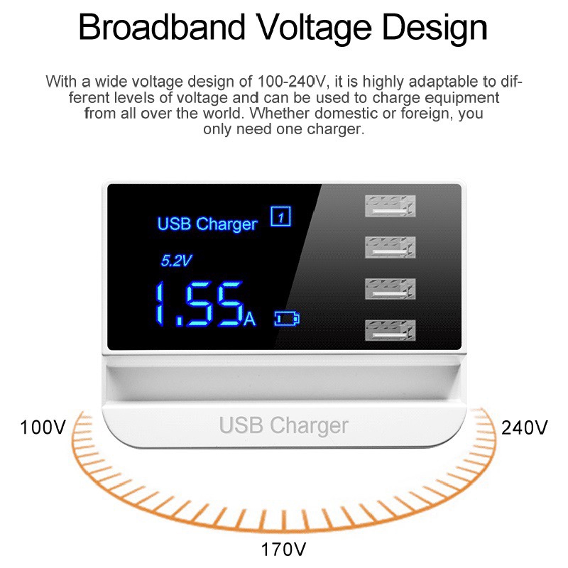 ✨ Quick Charge Smart USB Charger Stand HUB Wall Fast LCD Display Charger Adapter Đầu Sạc Nhanh Usb 2.0 B' Có Đèn Led