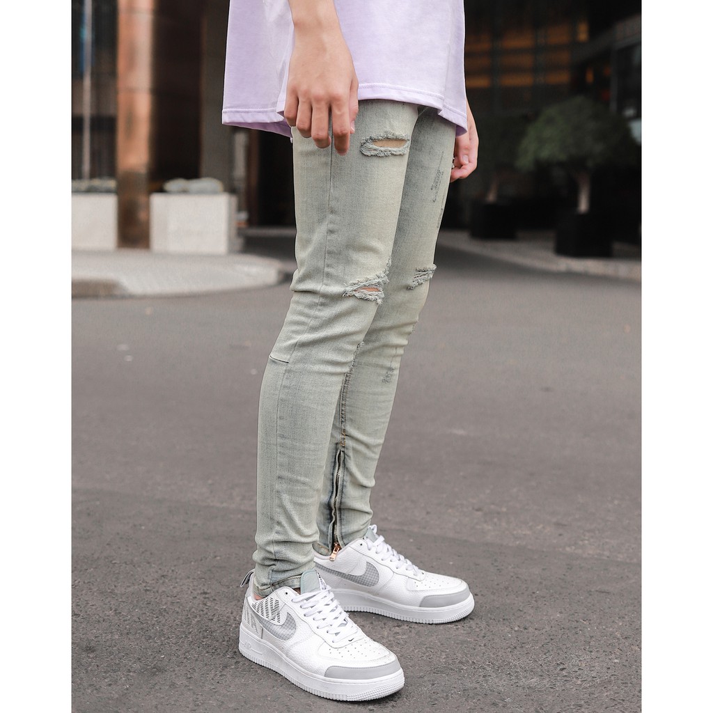 QUẦN SKINNY JEANS RÁCH CÓ ZIP MÀU XANH BẠC | BigBuy360 - bigbuy360.vn