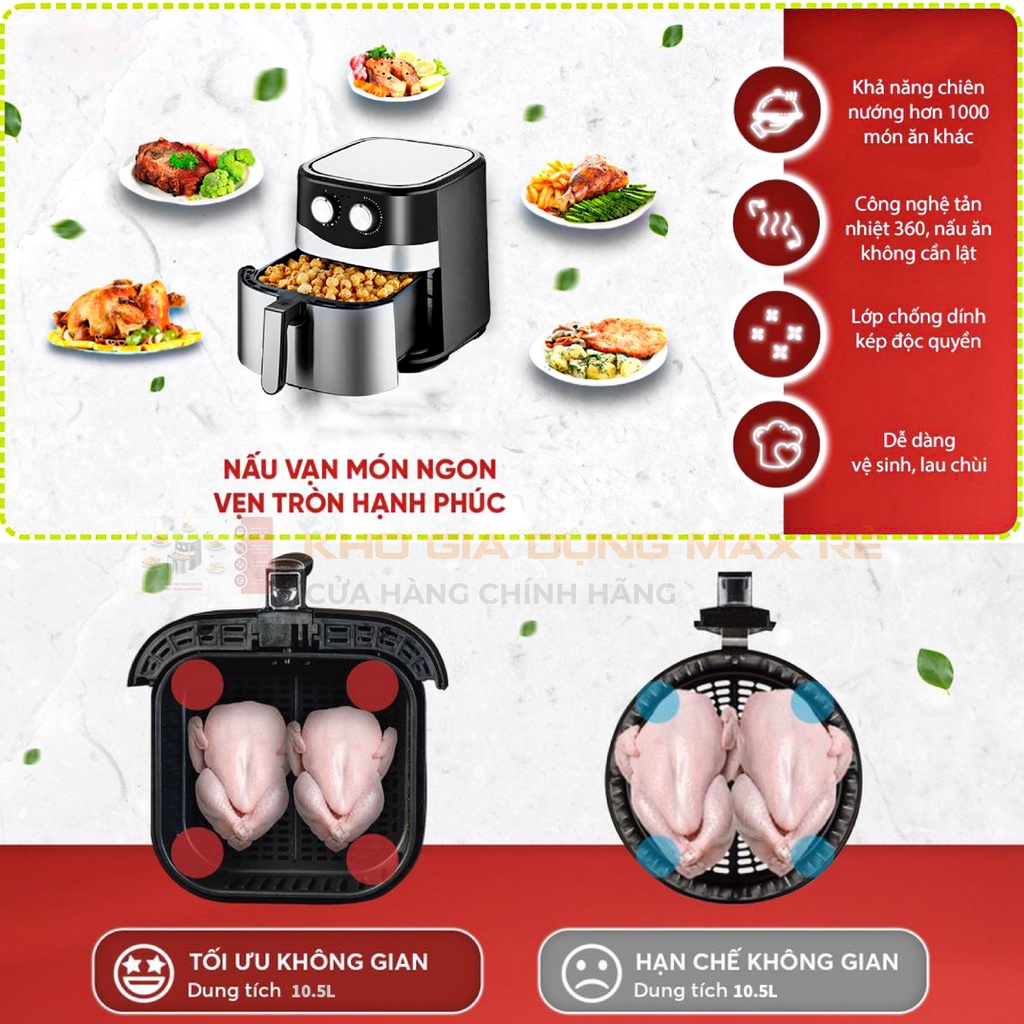 Nồi Chiên Không Dầu Nhật Bản Dung Tích 10.5 Lít Bảo hành 12 Tháng