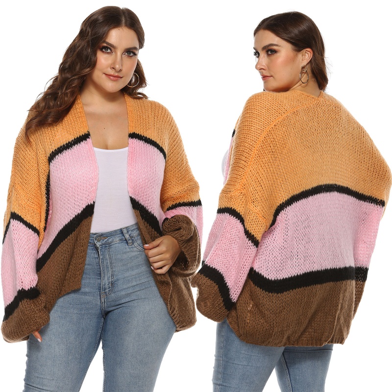 Áo Khoác Cardigan Dệt Kim Tay Dài Kẻ Sọc Chống Nắng Plus Size Cho Nữ