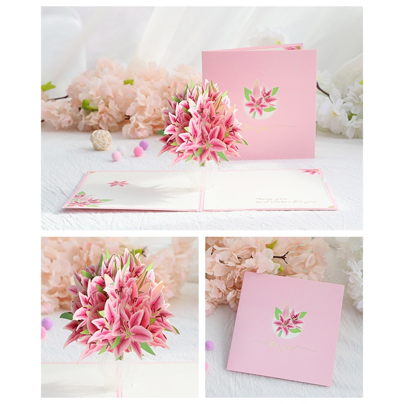Thiệp Nổi 3D Hình Hoa Lily Xinh Xắn Kèm Phong Bì