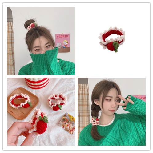 Dây buộc tóc bằng cao su họa tiết quả dâu/thỏ dễ thương