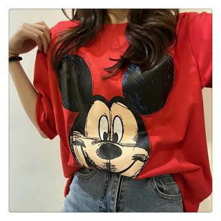 Áo phông áo thun nữ cổ tròn mickey face dáng rộng tay lỡ