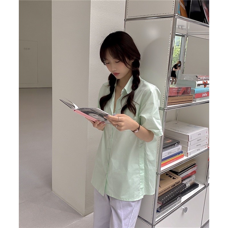 (Có sẵn) Áo Sơmi Nữ Tay Ngắn Hàn Quốc Xẻ Tà 2 Bên Đi Học BackToSchool Minipie | BigBuy360 - bigbuy360.vn