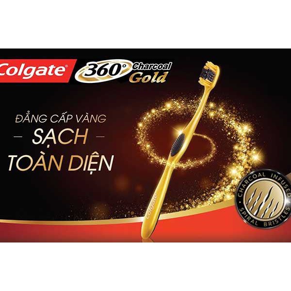 Bàn chải đánh răng Colgate 360 Gold Charcoal than hoạt tính siêu mềm 1 cây đơn