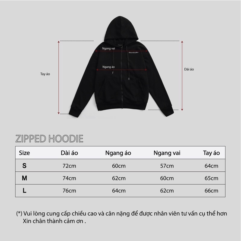 Áo khoác Zipped Hoodie - Black