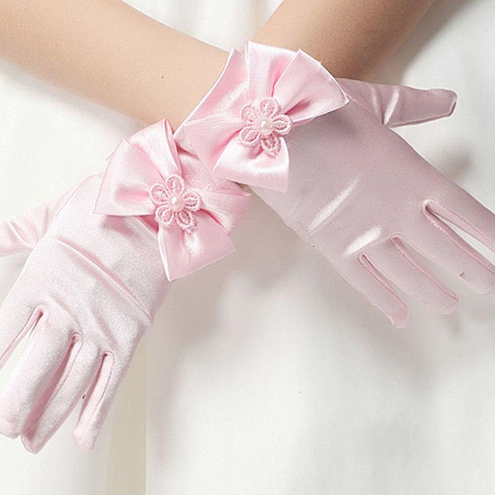 Găng Tay Vải Lụa Satin Đính Nơ Chất Lượng Cao Cho Nữ