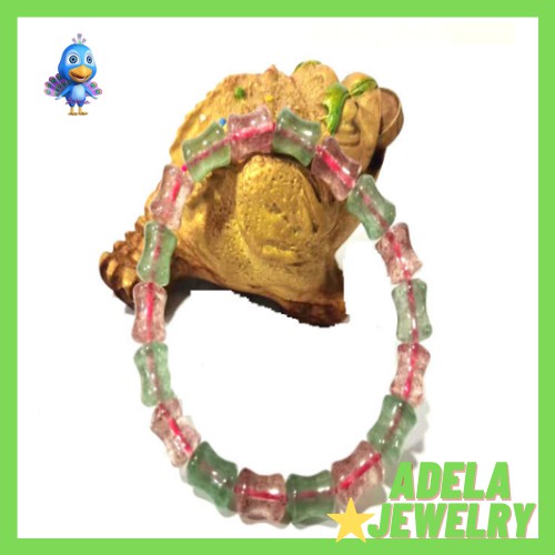 Vòng tay thạch anh chuỗi đá trúc 2 màu dâu tây xanh hồng ADELA JTA03 tự nhiên phong thuy thời trang phụ kiện.