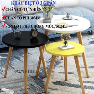 Bàn trà tròn chân gỗ tự nhiên phong cách vintage ANA, có thể làm bàn trà bệt hoặc bàn sofa