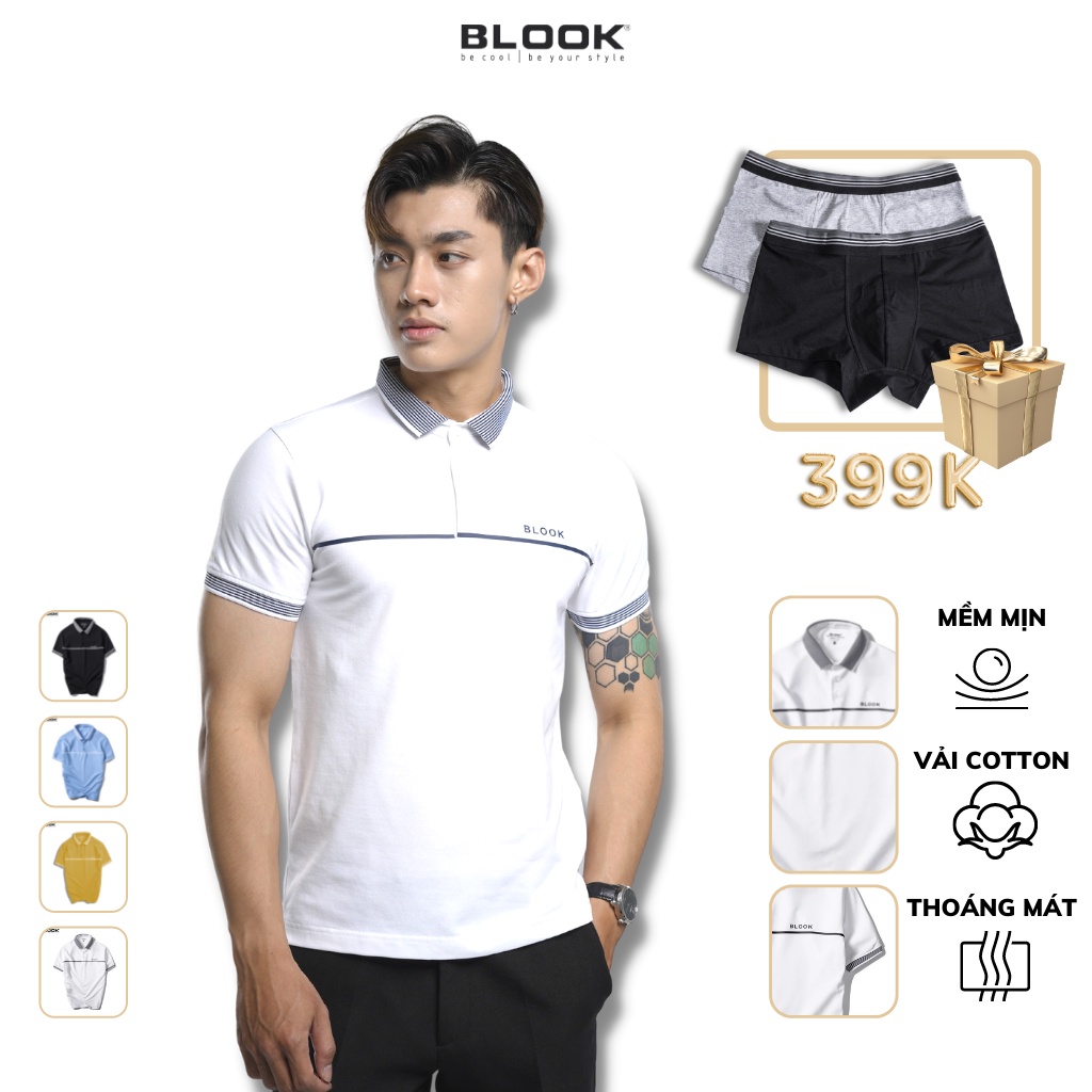 Áo polo nam slimfit BLOOK chất vải thun cá sấu cotton co giản phối kiểu trẻ trung 43833  (HÌNH THẬT)