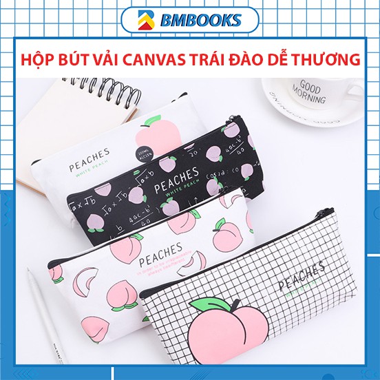 Hộp bút vải canvas hình trái đào Nhật Bản nhiều màu dễ thương