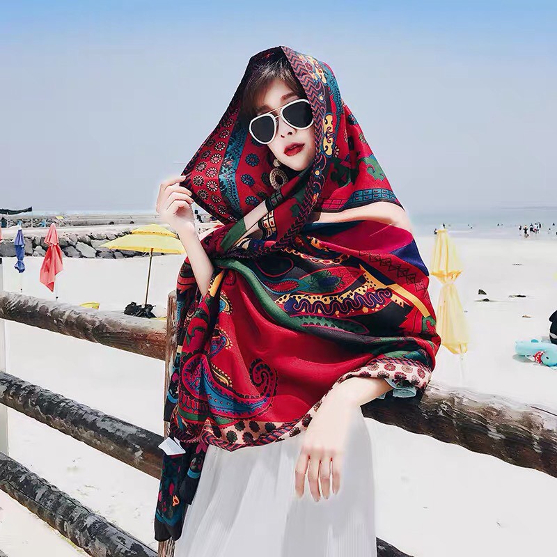 [NowShip - Giao Ngay] Khăn Quàng Cổ Thổ Cẩm Vintage - Khăn Choàng Boho Len Cashmere Nữ Đẹp (Vàng, Nâu, Be, Đen, Đỏ, Đen