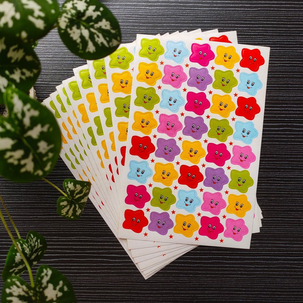 Set 10 tờ sticker táo, mặt cười, sao