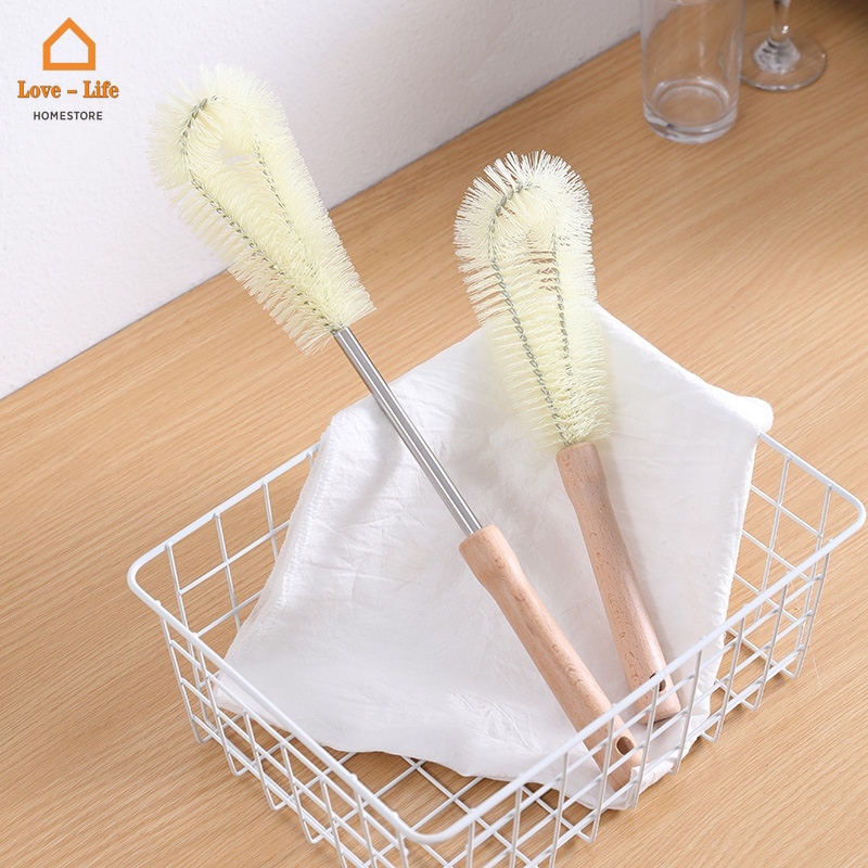 Cọ vệ sinh bình sữa thủy tinh với tay cầm gỗ dài tiện dụng chất lượng cao