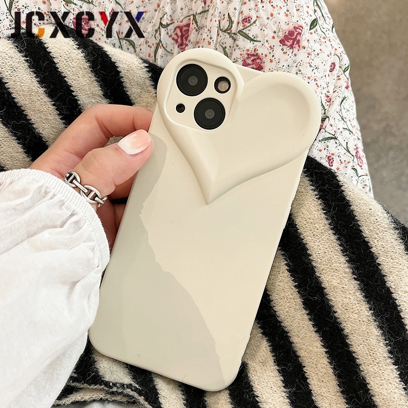 Ốp Điện Thoại Silicon Màu Trơn Họa Tiết Trái Tim 3D Dễ Thương Cho iphone 13 Pro Max 12 11 XR X XS 7 8 plus