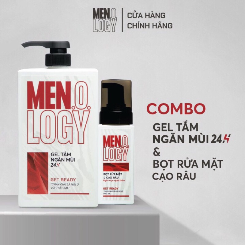 Combo Gel Tắm MEN.O.LOGY Ngăn Mùi 24h Get Ready 630ml + Bọt Rửa Mặt &amp; Cạo Râu MEN.O.LOGY Get Ready 100ml