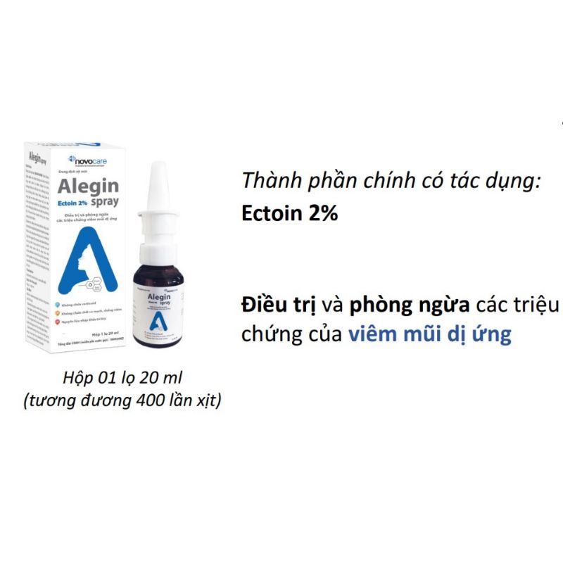 Xịt Mũi Alegin Spray Giúp Ngăn Ngừa Và Giảm Viêm Mũi Dị Ứng, An Toàn Cho Trẻ Sơ Sinh Và Phụ Nữ Có Thai 20ml