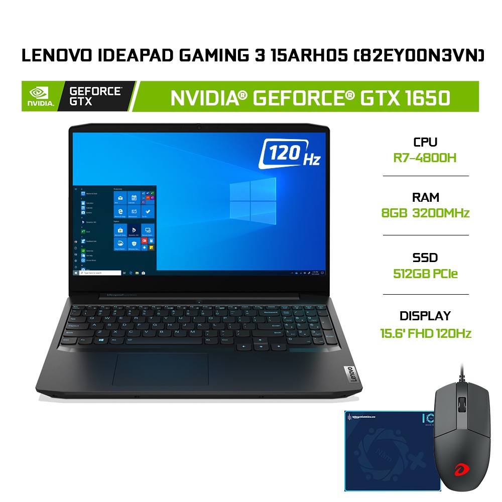 Laptop Lenovo IdeaPad Gaming 3 15ARH05 82EY00N3VN GTX1650 R7-4800H 8GB 512GB 15.6'120Hz