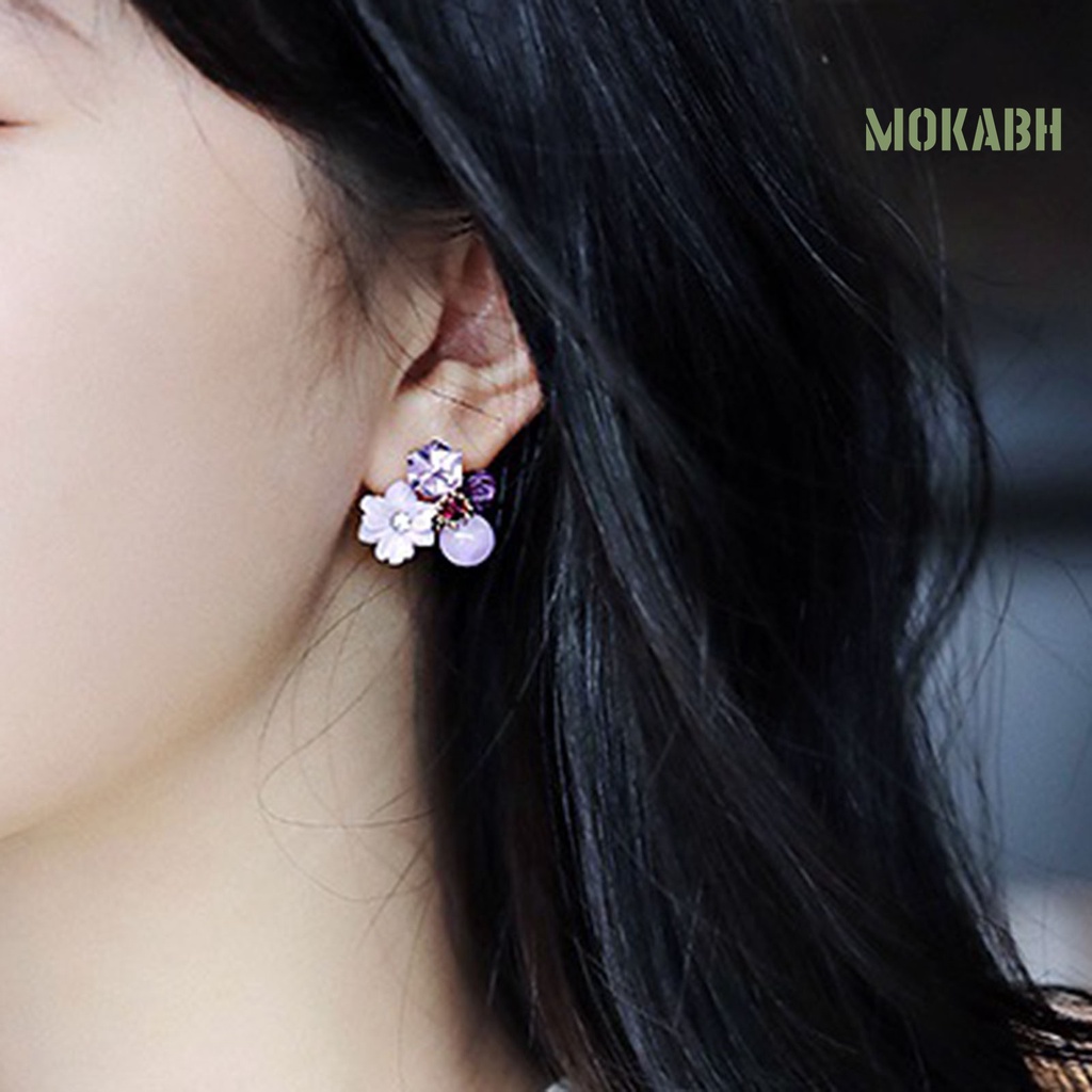1 Đôi Bông Tai Hình Hoa Tím Đính Đá Thời Trang Dành Cho Nữ
