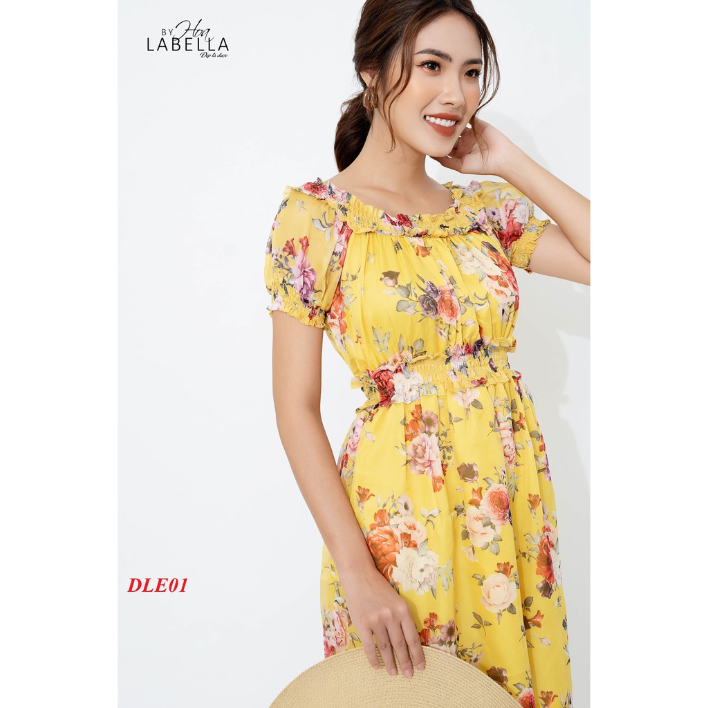 Đầm Maxi Dáng xòe, trễ vai, chất liệu voan lụa phù hợp đi biển, dự tiệc HOALABELLA mã DLE01 | BigBuy360 - bigbuy360.vn