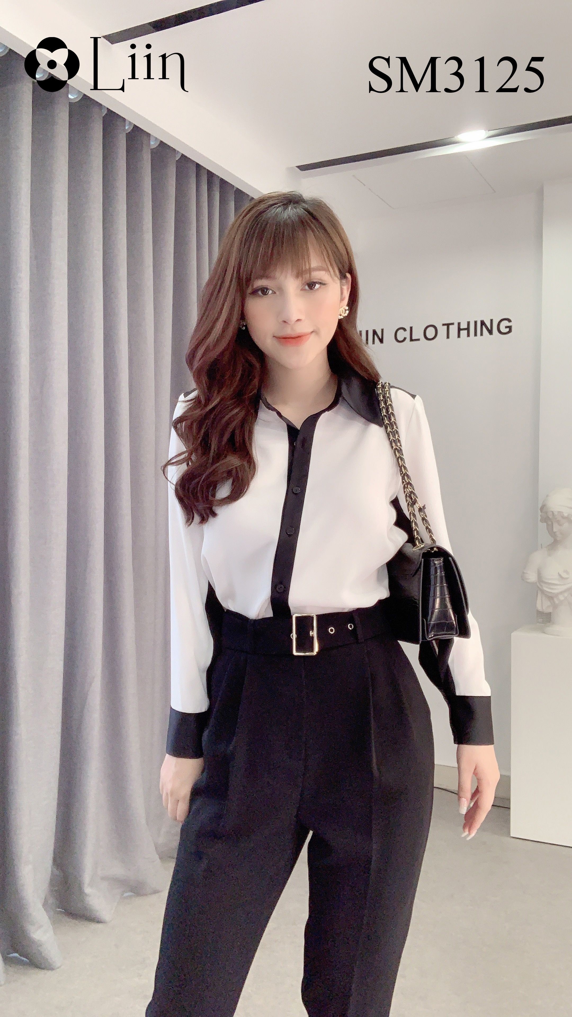 Áo sơ mi nữ cao cấp chất Lụa đẹp, màu Trắng kết hợp Tay Pha viền đen cá tính Liin Clothing SM3125 | BigBuy360 - bigbuy360.vn